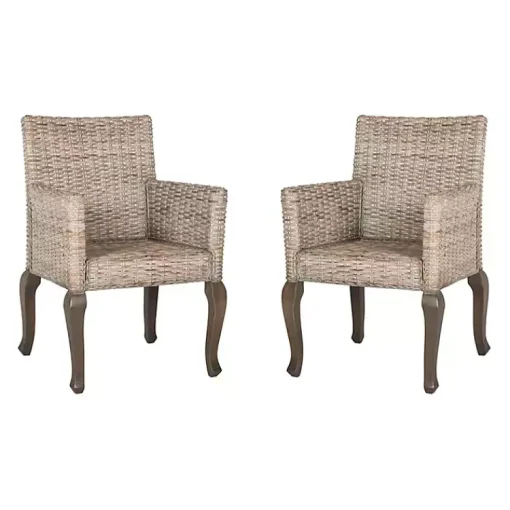 Kirklands Home Dining Chairs|White Rattan Curved Legs Dining Chairs, Set of 2