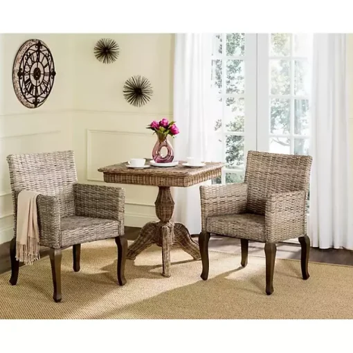 Kirklands Home Dining Chairs|White Rattan Curved Legs Dining Chairs, Set of 2