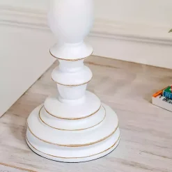 Kirklands Home Table Lamps|White Resin Table Lamp with Blue Stripe Shade