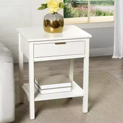 Kirklands Home Accent & End Tables|Ribbed Wood Colleen Accent Table White