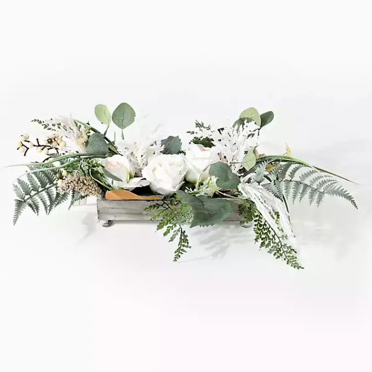 Sale White Rose Fern Plant Arrangement Arrangements & Greenery