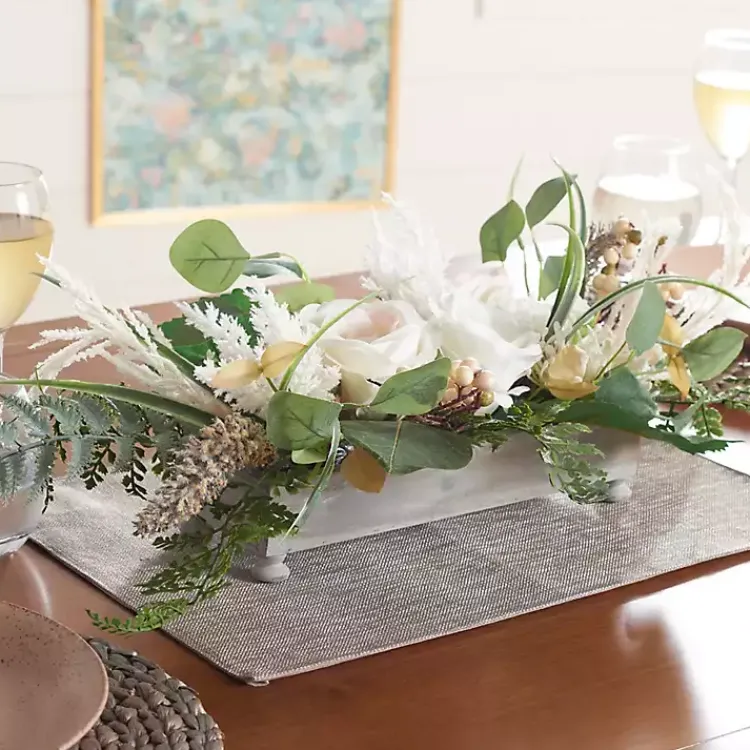 Sale White Rose Fern Plant Arrangement Arrangements & Greenery