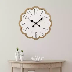 Kirklands Home Clocks|White Scalloped Wood Wall Clock
