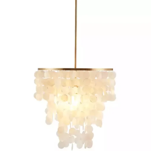 Kirklands Home Chandeliers & Pendant Lighting|Shell and Gold Metal Layered Chandelier White