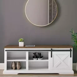 Kirklands Home Entryway Furniture|Sliding Barn Door Bench White