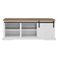 Kirklands Home Entryway Furniture|Sliding Barn Door Bench White