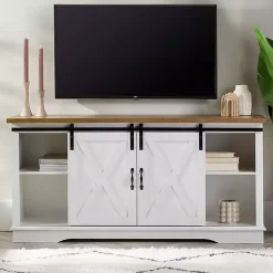 Kirklands Home Tv Stands & Media Consoles|Sliding Door Rustic Oak Top TV Stand White