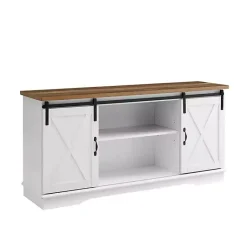 Kirklands Home Tv Stands & Media Consoles|Sliding Door Rustic Oak Top TV Stand White