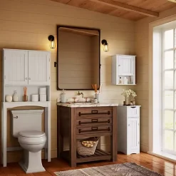 Kirklands Home Bathroom Furniture|Slim Single Door Cabinet with Drawer White