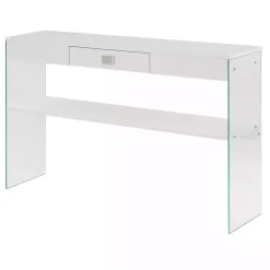 Kirklands Home Console Tables|Soho Glass Console Table with Shelf White