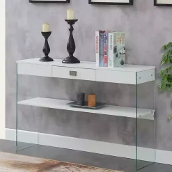 Kirklands Home Console Tables|Soho Glass Console Table with Shelf White