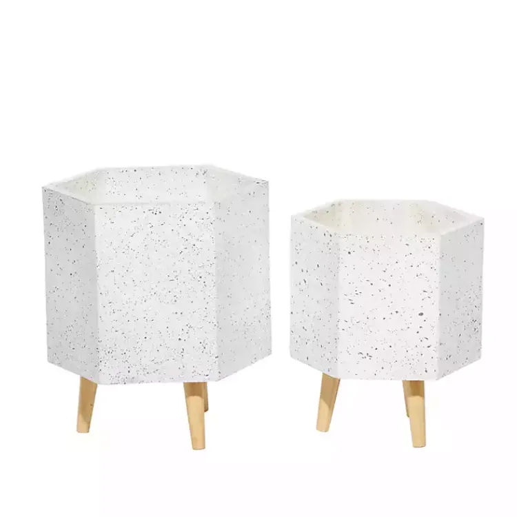 Kirklands Home Planters|Speckled Planters with Wooden Legs, Set of 2 White