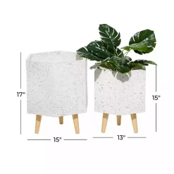 Kirklands Home Planters|Speckled Planters with Wooden Legs, Set of 2 White