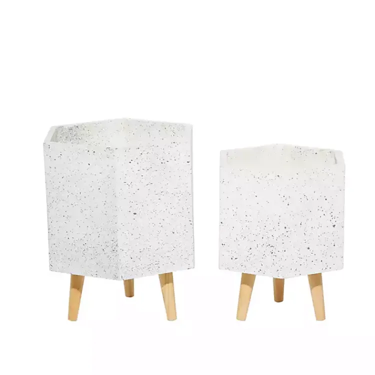 Kirklands Home Planters|Speckled Planters with Wooden Legs, Set of 2 White