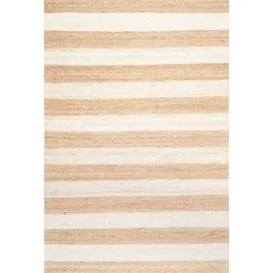 Kirklands Home Area Rugs|White Stripe Jute Area Rug, 5x8