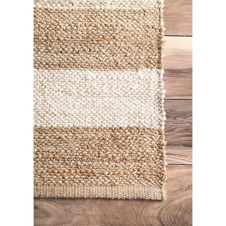 Kirklands Home Area Rugs|White Stripe Jute Area Rug, 5x8