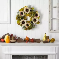 Clearance White Sunflowers and Hydrangeas Harvest Wreath Fall