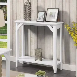 Kirklands Home Console Tables|Tapered Legs Rustic Console Table White