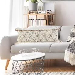 Online White Textured Diamond Lumbar Pillow Pillows