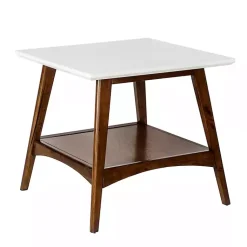 Kirklands Home Accent & End Tables|White Top and Pecan Wood Mid-Century Modern Table Brown
