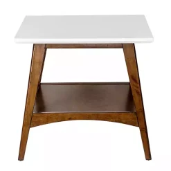 Kirklands Home Accent & End Tables|White Top and Pecan Wood Mid-Century Modern Table Brown
