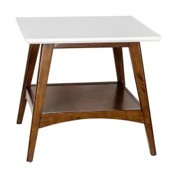 Kirklands Home Accent & End Tables|White Top and Pecan Wood Mid-Century Modern Table Brown