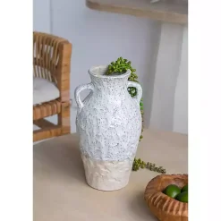 Discount White Two-Tone Ceramic Jug Vase with Handles Vases