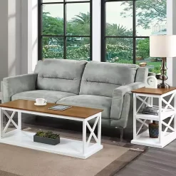 Kirklands Home Coffee Tables|Two-Tone Double X Sides Coffee Table White