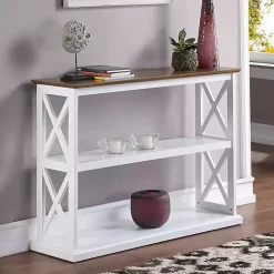 Kirklands Home Console Tables|Two-Tone Double X Sides Console Table White