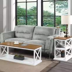 Kirklands Home Accent & End Tables|Two-Tone Wood Double X Sides Accent Table White