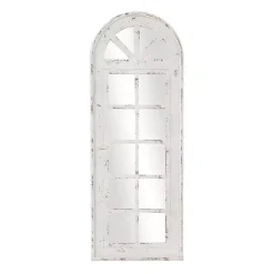 Kirklands Home Decorative Mirrors|White Vintage Arched Windowpane Mirror