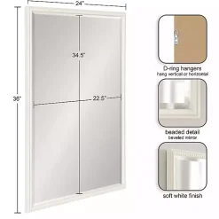 Kirklands Home Decorative Mirrors|White Vintage Beaded Wall Mirror, 36 in.