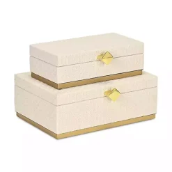 New White Vinyl Rattan Rectangular Boxes, Set of 2 Baskets & Boxes