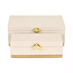 New White Vinyl Rattan Rectangular Boxes, Set of 2 Baskets & Boxes