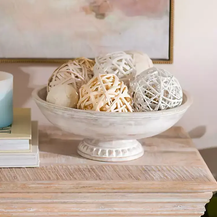 Outlet White Washed Mango Wood Pedestal Bowl, 12 in. Decorative Bowls & Jars