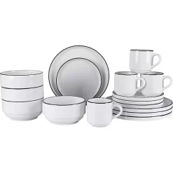 Kirklands Home Dinnerware|with Black Rims 16-pc. Dinnerware Set White
