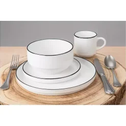 Kirklands Home Dinnerware|with Black Rims 16-pc. Dinnerware Set White
