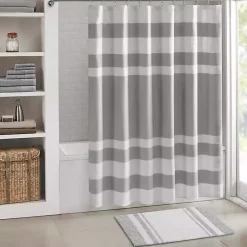 Kirklands Home Bathroom Rugs|White with Stripe Reversible Bath Mat, 30 in. Gray