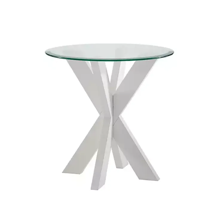 Kirklands Home Accent & End Tables|Wood and Glass Top X-Base Accent Table White
