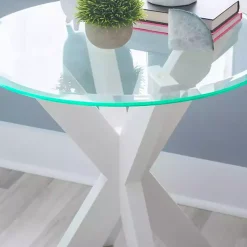 Kirklands Home Accent & End Tables|Wood and Glass Top X-Base Accent Table White