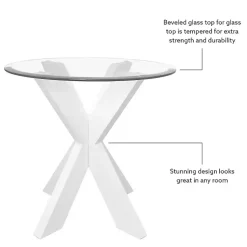 Kirklands Home Accent & End Tables|Wood and Glass Top X-Base Accent Table White