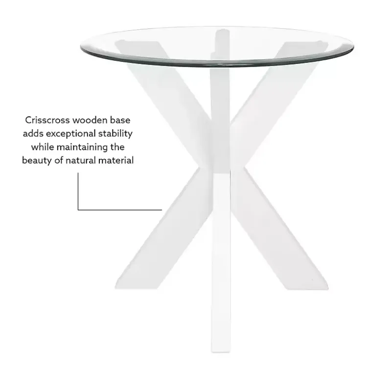 Kirklands Home Accent & End Tables|Wood and Glass Top X-Base Accent Table White