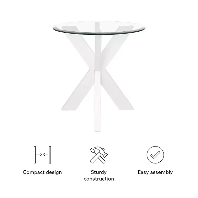 Kirklands Home Accent & End Tables|Wood and Glass Top X-Base Accent Table White