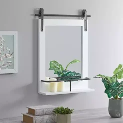 Kirklands Home Decorative Mirrors|Wood Barn Door Frame with Shelf Wall Mirror White