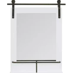 Kirklands Home Decorative Mirrors|Wood Barn Door Frame with Shelf Wall Mirror White
