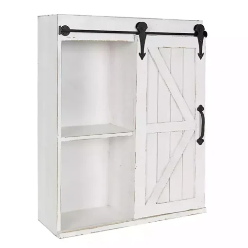 Kirklands Home Wall Storage|Wood Barn Door 5-Shelf Wall Cabinet White
