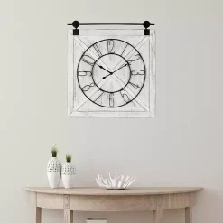Kirklands Home Clocks|White Wood Barndoor Wall Clock