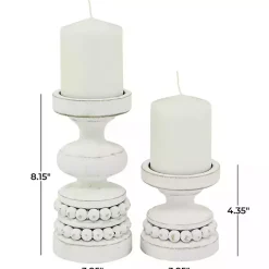 Outlet Wood Beaded Pillar Candle Holders, Set of 2 Candle Holders