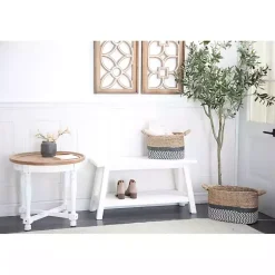 Kirklands Home Entryway Furniture|Wood Bench with Slatted Wood Base White