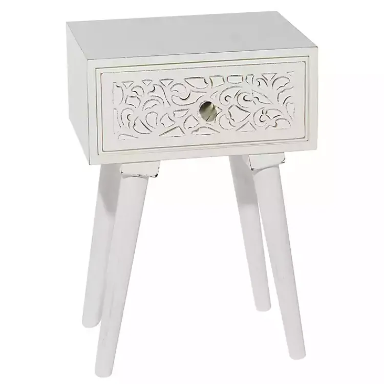 Kirklands Home Accent & End Tables|Wood Carved Drawer Accent Table White